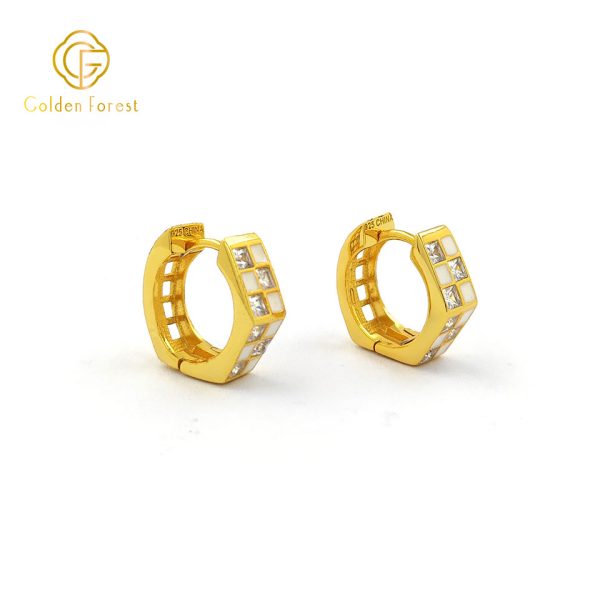 Architectural Lattice Earrings Enamel & Cubic Zirconia in Gold Plated 925 Silver - Image 3