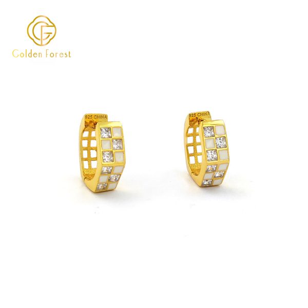 Architectural Lattice Earrings Enamel & Cubic Zirconia in Gold Plated 925 Silver - Image 2