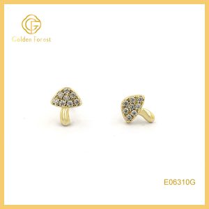 Tiny Pave Mushroom Stud Earrings with Cubic Zirconia