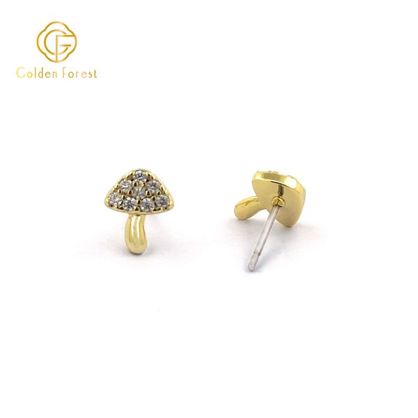 Tiny Pave Mushroom Stud Earrings with Cubic Zirconia - Image 4