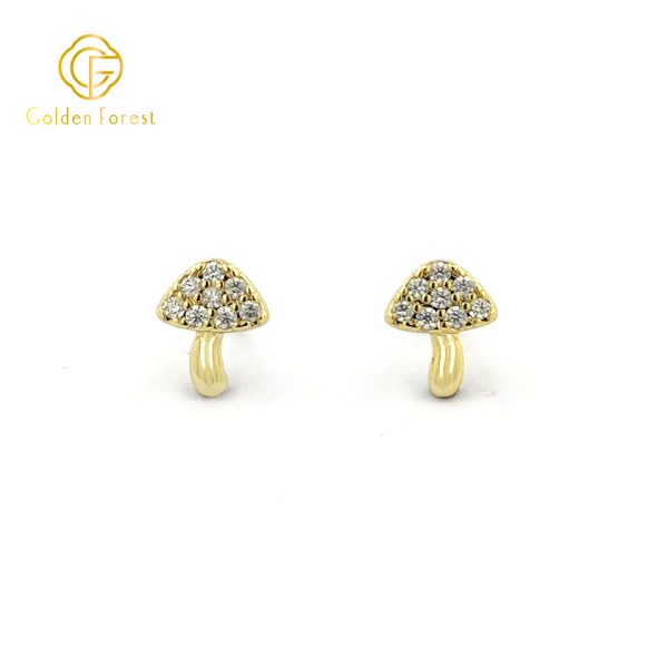 Tiny Pave Mushroom Stud Earrings with Cubic Zirconia - Image 3