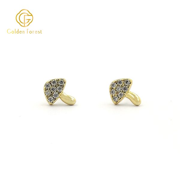 Tiny Pave Mushroom Stud Earrings with Cubic Zirconia - Image 2