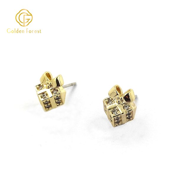 Dainty Gift Box Stud Earrings with Cubic Zirconia for Christmas - Image 4