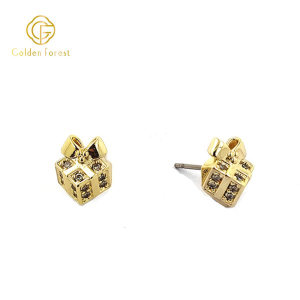 Dainty Gift Box Stud Earrings with Cubic Zirconia for Christmas - Image 3