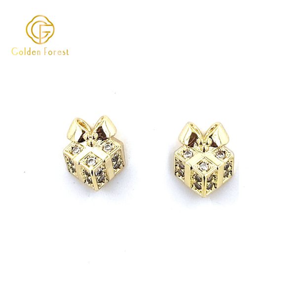 Dainty Gift Box Stud Earrings with Cubic Zirconia for Christmas - Image 2