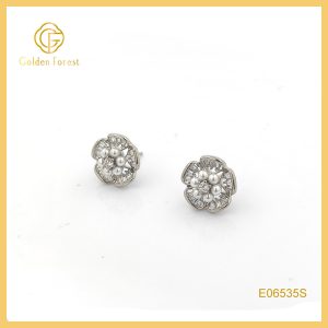 Sterling Silver Flower Pearl Stud Earrings