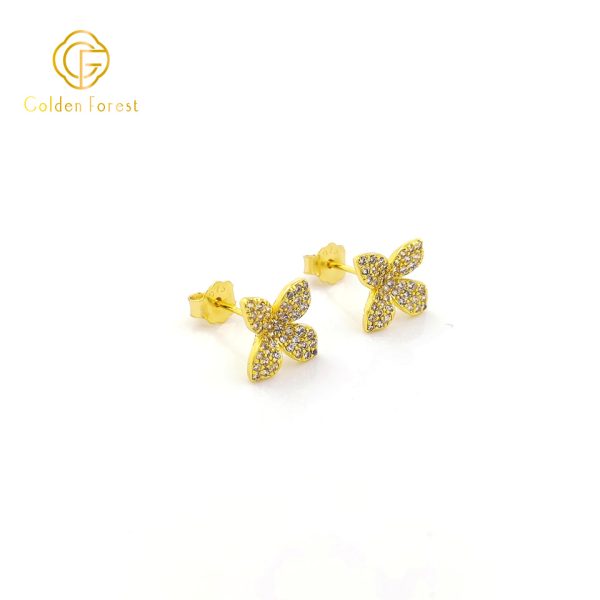 S925 Silver Flower Stud Earrings with Sparkling Zircon for Women - Image 4