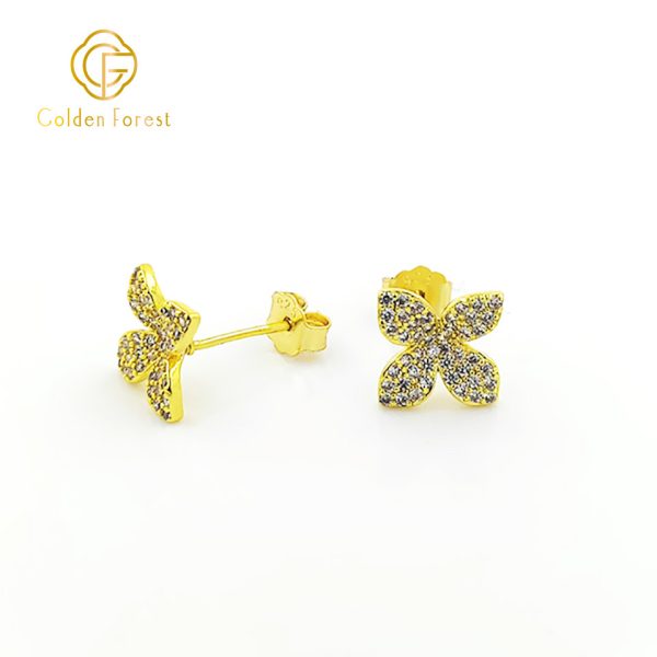 S925 Silver Flower Stud Earrings with Sparkling Zircon for Women - Image 3