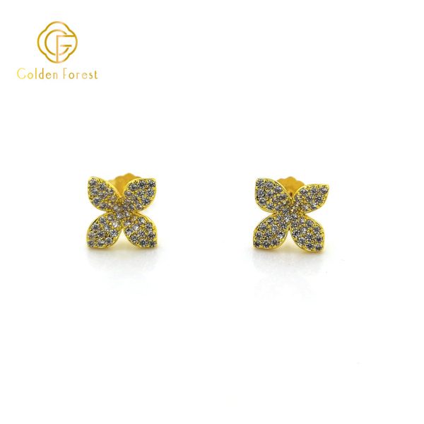 S925 Silver Flower Stud Earrings with Sparkling Zircon for Women - Image 2