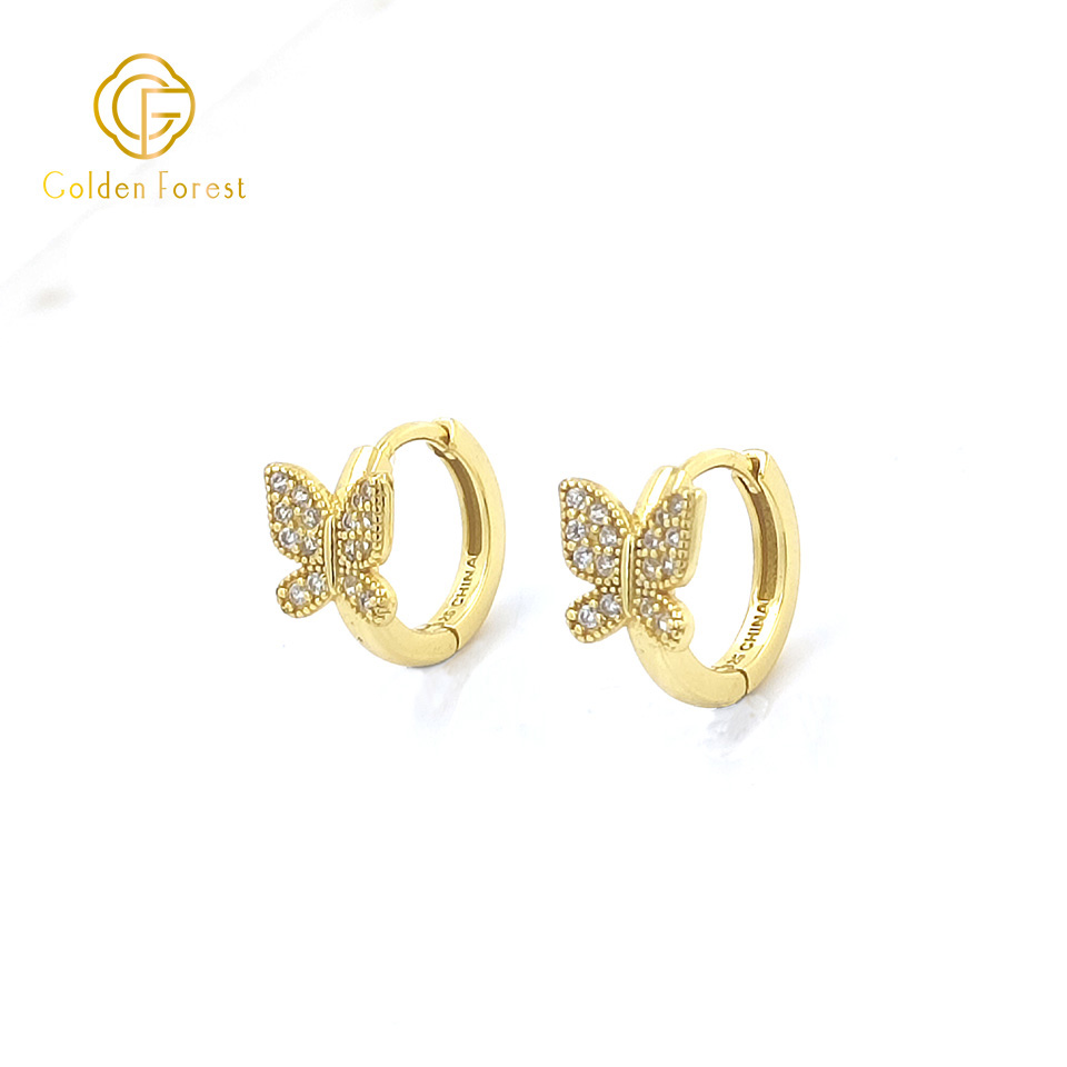 Sterling Silver Small Cute Butterfly Hoop Earrings for Women Girl - Image 4