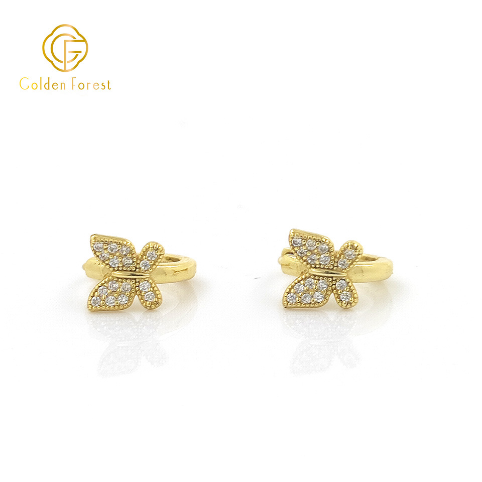 Sterling Silver Small Cute Butterfly Hoop Earrings for Women Girl - Image 3