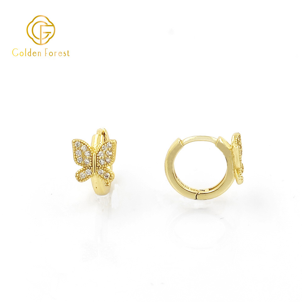 Sterling Silver Small Cute Butterfly Hoop Earrings for Women Girl - Image 2