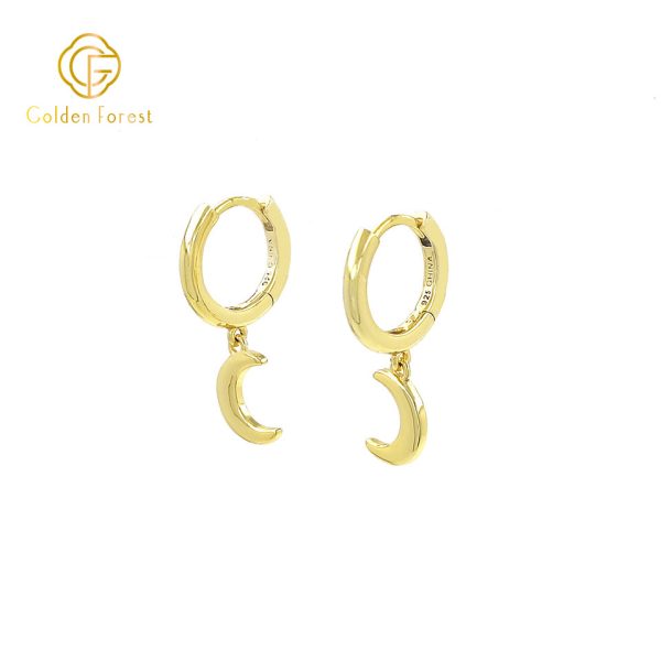 Celestial Moon Drop Hoops - Gold Plated Minimalist Design - Image 4