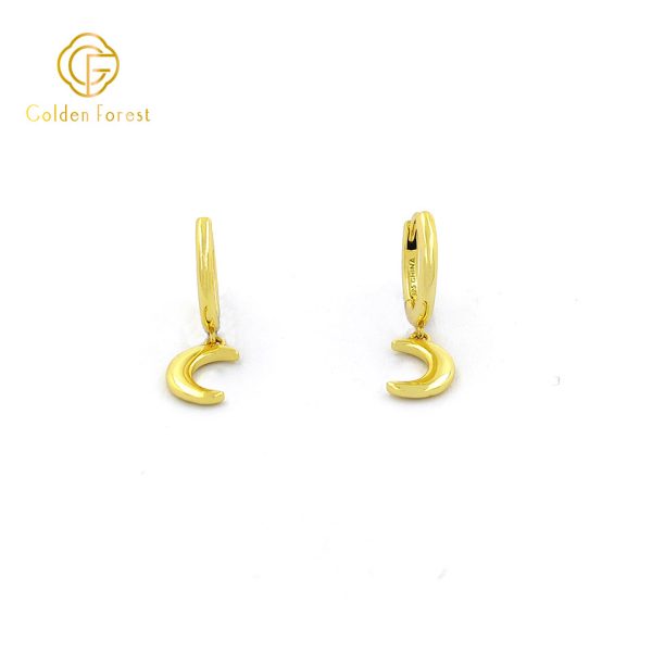 Celestial Moon Drop Hoops - Gold Plated Minimalist Design - Image 3