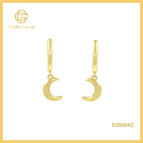 Celestial Moon Drop Hoops - Gold Plated Minimalist Design