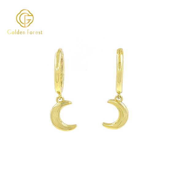 Celestial Moon Drop Hoops - Gold Plated Minimalist Design - Image 2