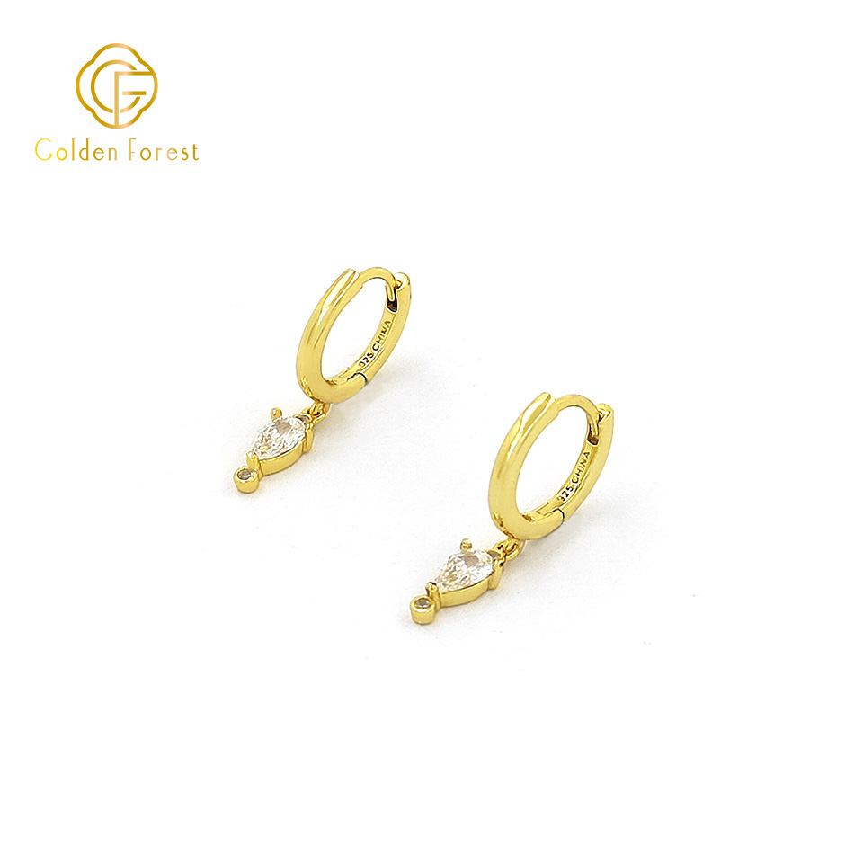Gold Plated CZ Huggie Hoop Earrings - Gilded Teardrop Sculptures - Image 3