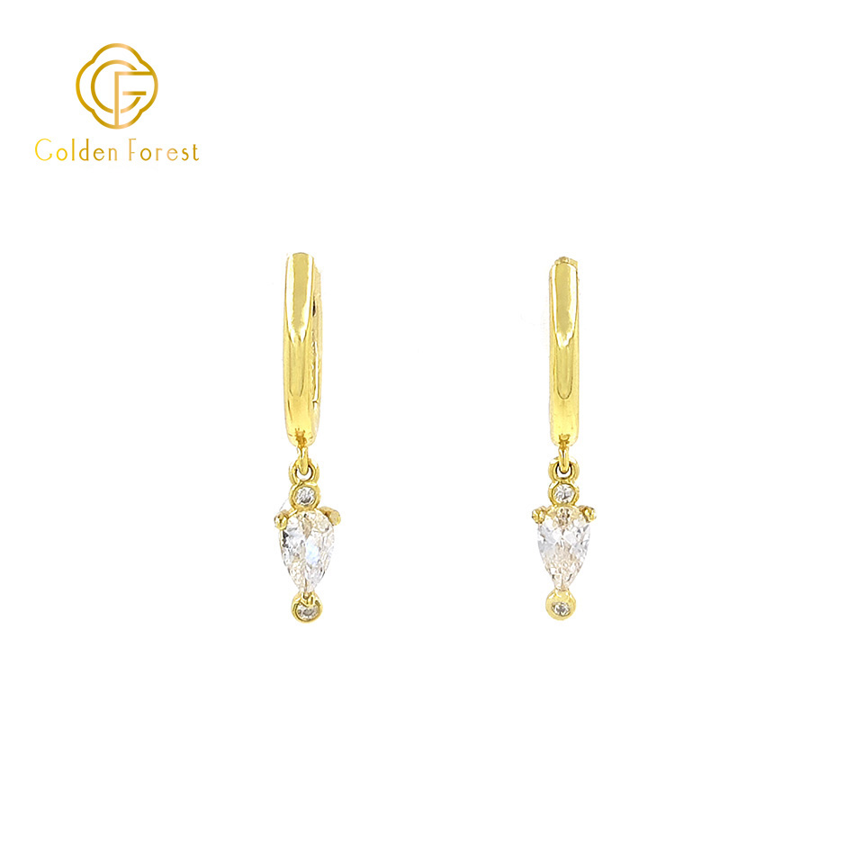 Gold Plated CZ Huggie Hoop Earrings - Gilded Teardrop Sculptures - Image 4