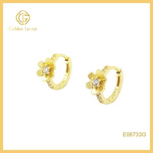 Tiny Gold CZ Flower Huggie Hoop Earrings