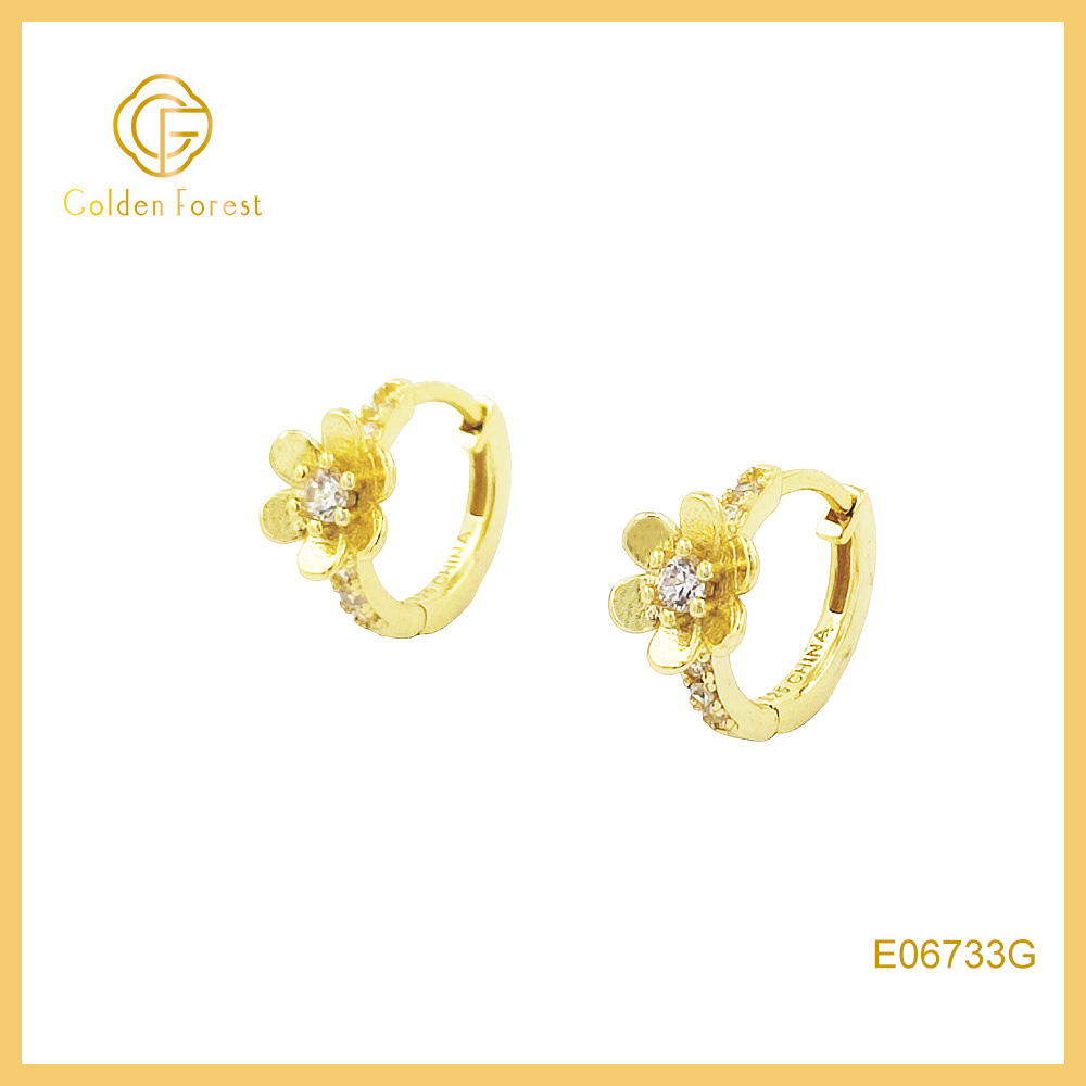 Tiny Gold CZ Flower Huggie Hoop Earrings