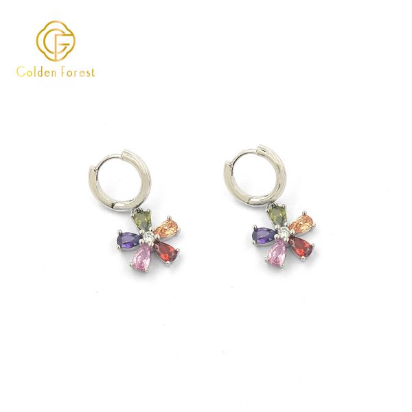 925 Silver Sweet Colorful Flower Huggie Earring for Gift - Image 4