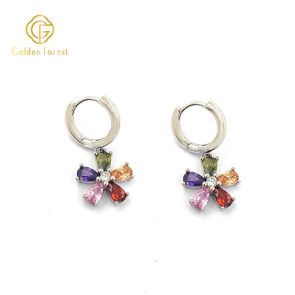 925 Silver Sweet Colorful Flower Huggie Earring for Gift - Image 3