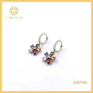 925 Silver Sweet Colorful Flower Huggie Earring for Gift