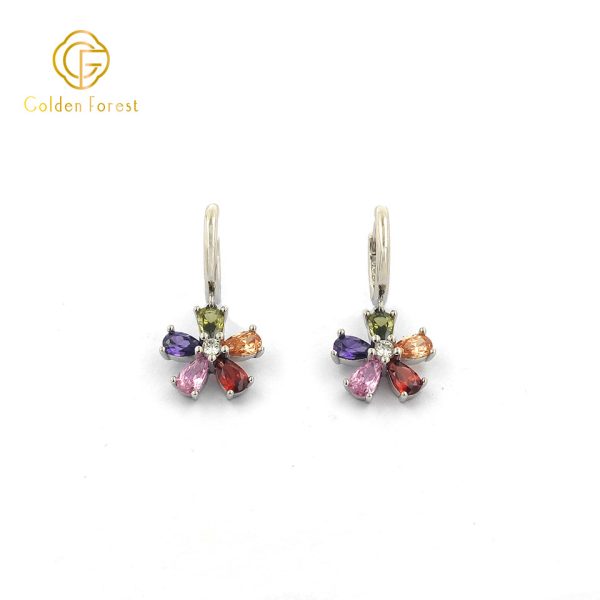 925 Silver Sweet Colorful Flower Huggie Earring for Gift - Image 2