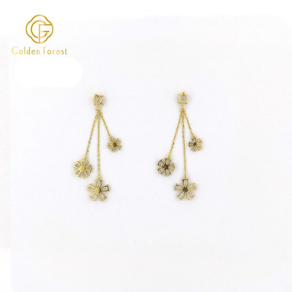 Dainty Flower Long Danle Earrings with Cubic Zirconia - Image 4