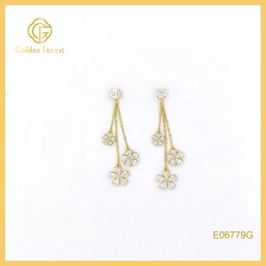 Dainty Flower Long Danle Earrings with Cubic Zirconia