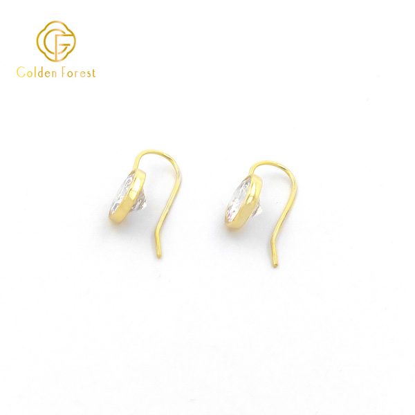 Clear Stone Gold Fishhook Earrings - 14K Gold Plated Cubic Zirconia Minimalist - Image 4