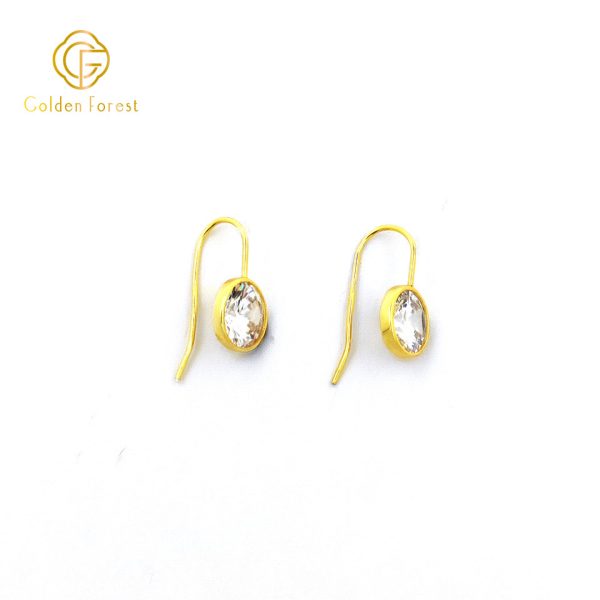 Clear Stone Gold Fishhook Earrings - 14K Gold Plated Cubic Zirconia Minimalist - Image 3
