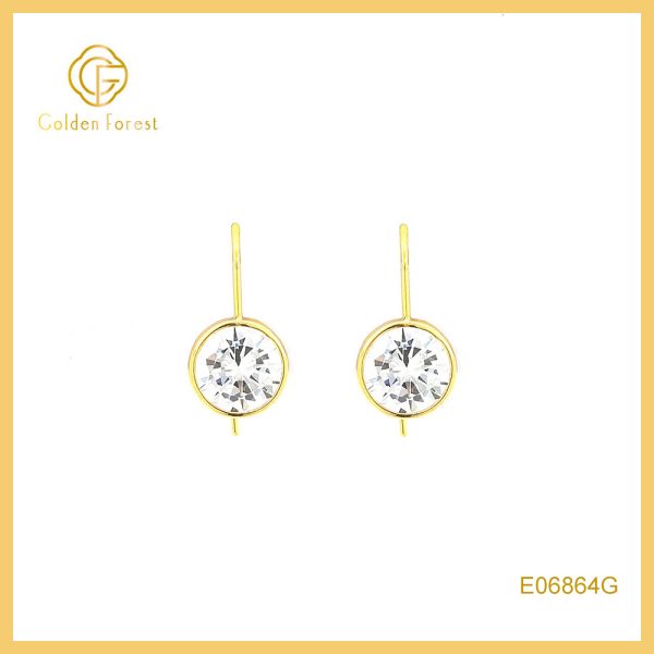 Clear Stone Gold Fishhook Earrings - 14K Gold Plated Cubic Zirconia Minimalist
