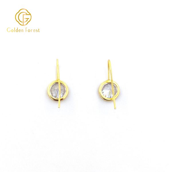 Clear Stone Gold Fishhook Earrings - 14K Gold Plated Cubic Zirconia Minimalist - Image 2