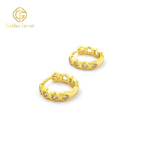 Circular Cubic Zirconia Heart Huggie Hoops with Gold Plated - Image 2