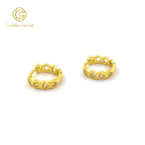 Circular Cubic Zirconia Heart Huggie Hoops with Gold Plated - Image 4