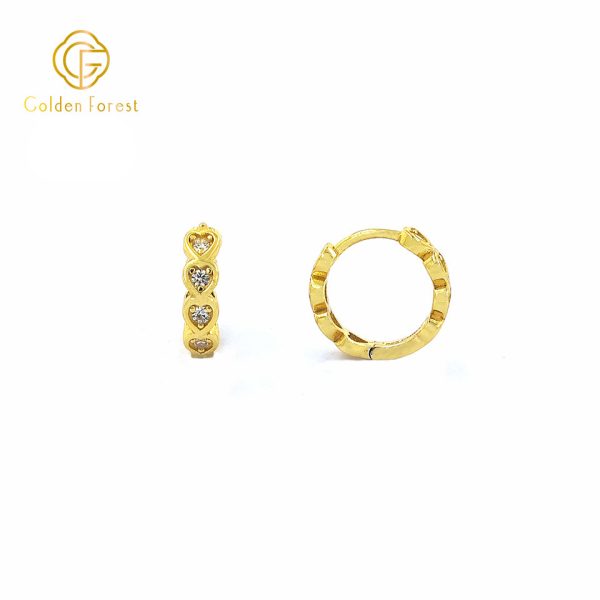 Circular Cubic Zirconia Heart Huggie Hoops with Gold Plated - Image 3
