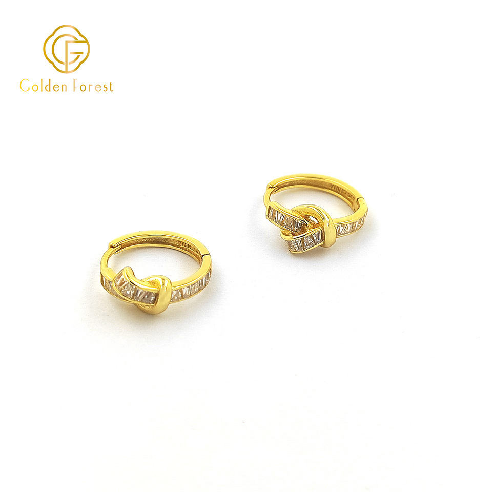 CZ Knot Circle Earrings Gold Tone for Women Daily Jewelry - Image 4