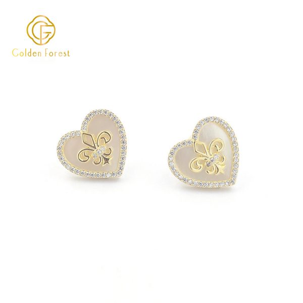 Gold Plated Heart Earring Necklace Wedding Jewelry Sets with Mother of Pearl - Image 7