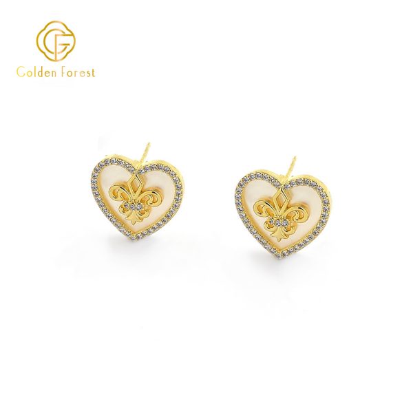 Gold Plated Heart Earring Necklace Wedding Jewelry Sets with Mother of Pearl - Image 6