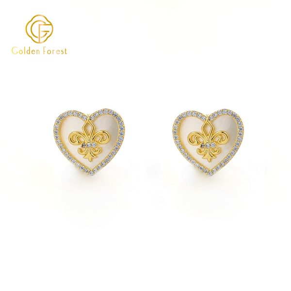 Gold Plated Heart Earring Necklace Wedding Jewelry Sets with Mother of Pearl - Image 5