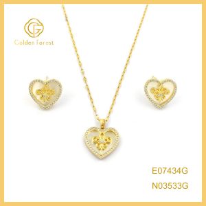 Gold Plated Heart Earring Necklace Wedding Jewelry Sets with Mother of Pearl