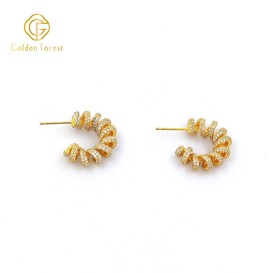 Twisting CZ Pave Huggie Earrings - Cubic Zirconia Stones for Wholesale - Image 3