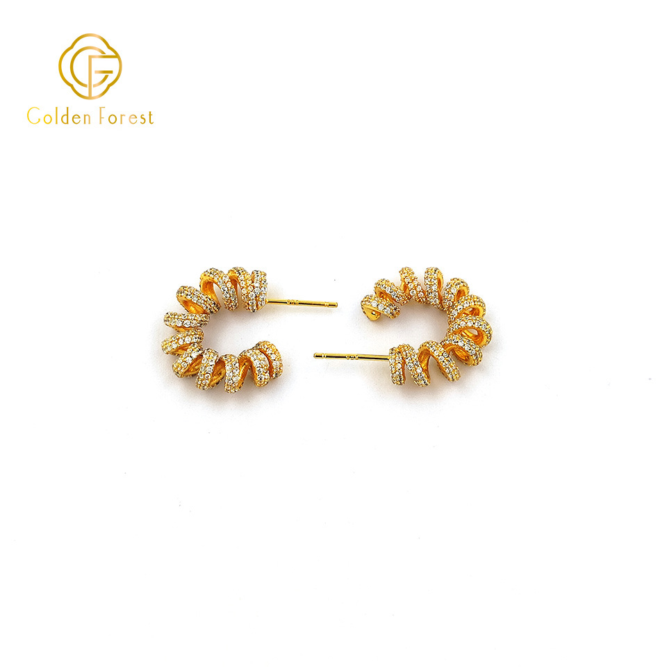 Twisting CZ Pave Huggie Earrings - Cubic Zirconia Stones for Wholesale - Image 4