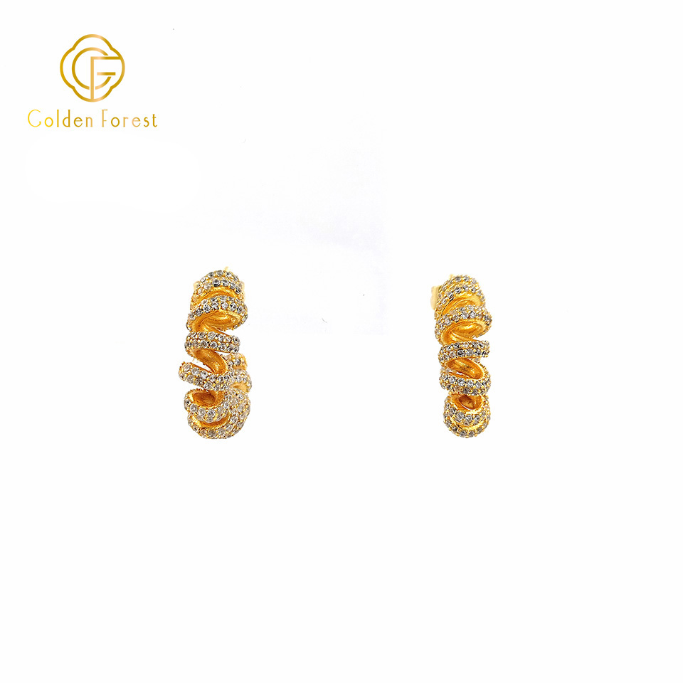 Twisting CZ Pave Huggie Earrings - Cubic Zirconia Stones for Wholesale - Image 2