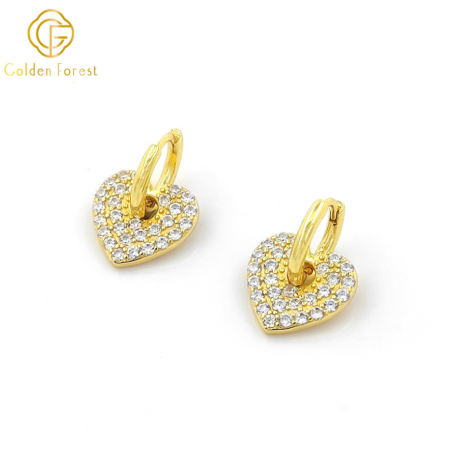 CZ Paved Gold Finished Heart Hoop Earrings for Women - Image 3