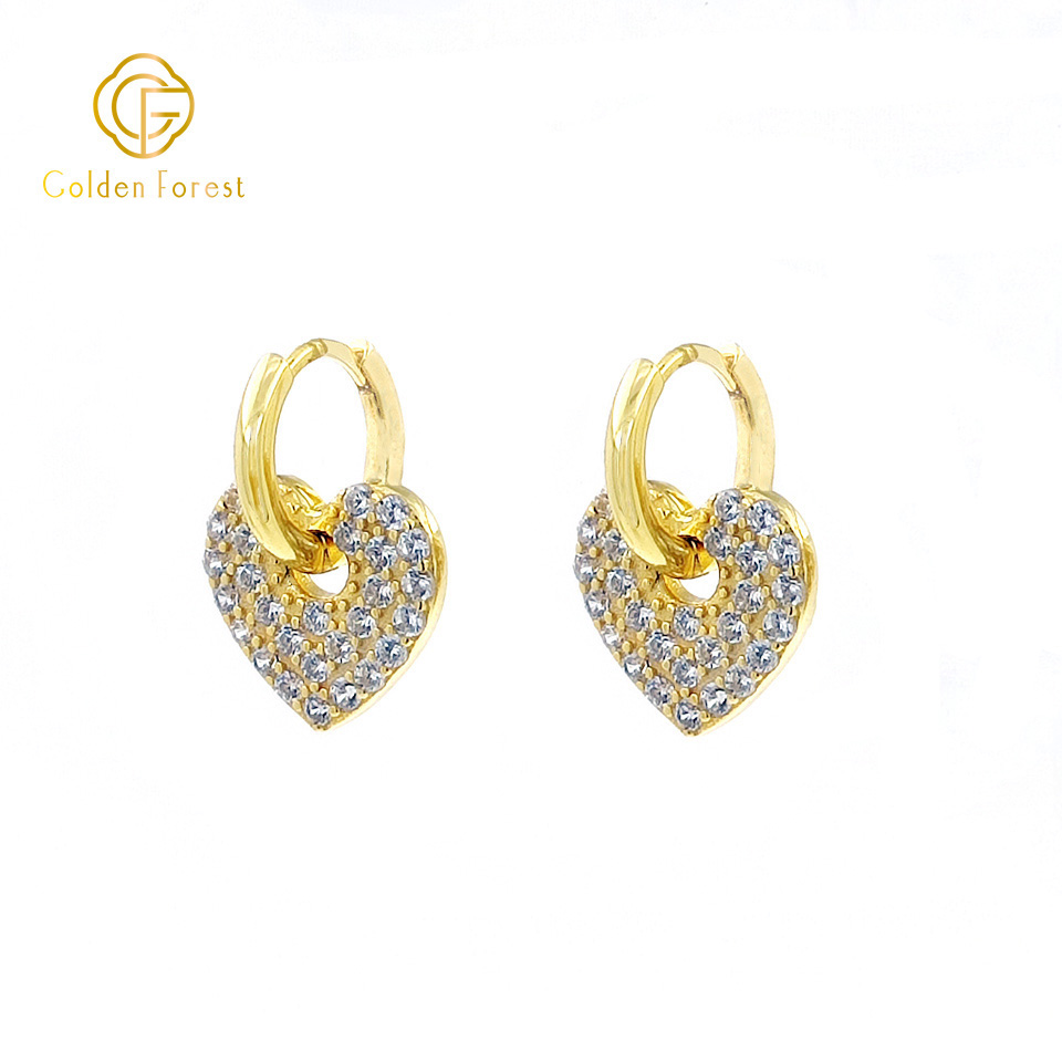 CZ Paved Gold Finished Heart Hoop Earrings for Women - Image 2