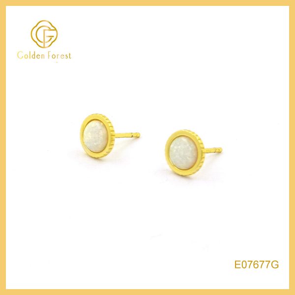 Dainty Golden Stud Earrings - Minimalist Opal Studs for Daily Wear