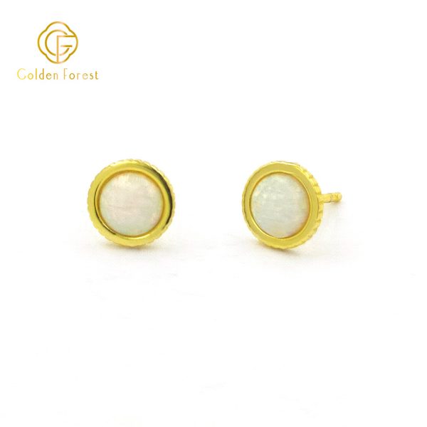 Dainty Golden Stud Earrings - Minimalist Opal Studs for Daily Wear - Image 2