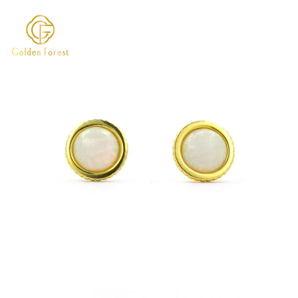Dainty Golden Stud Earrings - Minimalist Opal Studs for Daily Wear - Image 4